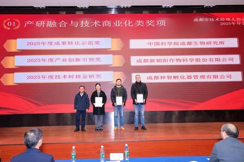 新朝阳荣获成都市技术经理人协会“2025年度产业创新引领奖”